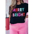thumbnail image 3 of Women's Black MERRY and BRIGHT Crew Neck Graphic Tee - [ZhiHiMeRi] | (US 4-6)S,Black, 3 of 8