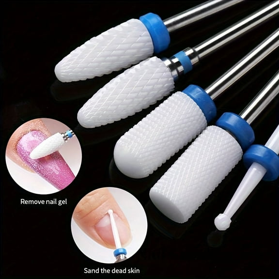 5pcs Ceramic Nail Drill Bits Set Milling Cutter for Electric Manicure Bit Flame Corn Files Pedicure Machine Polish Accessories