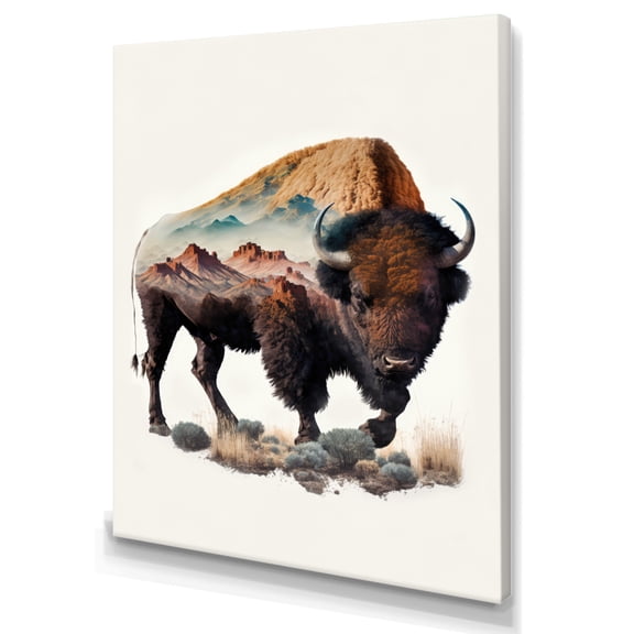 Designart Double Exposure Of A Bison With Nevada Landscape II Canvas Wall Art
