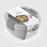 Bentgo Salad Container - 6.75 cup Bowl with 4-Compartment Toppings Tray, Leak-Proof Dressing Container, Reusable Fork, BPA-Free Lunch Box for Meal Prep & Food Storage; Removable Bento Tray (Gray)