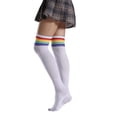 thumbnail image 1 of Guardurnaity Paquete de 2 calcetines a rayas de talla grande hasta el muslo, elásticos, flexibles, cómodos, fáciles de combinar, calcetines antideslizantes Medias arcoiris deportivo blanco Guardurnaity AP008874-19, 1 of 6