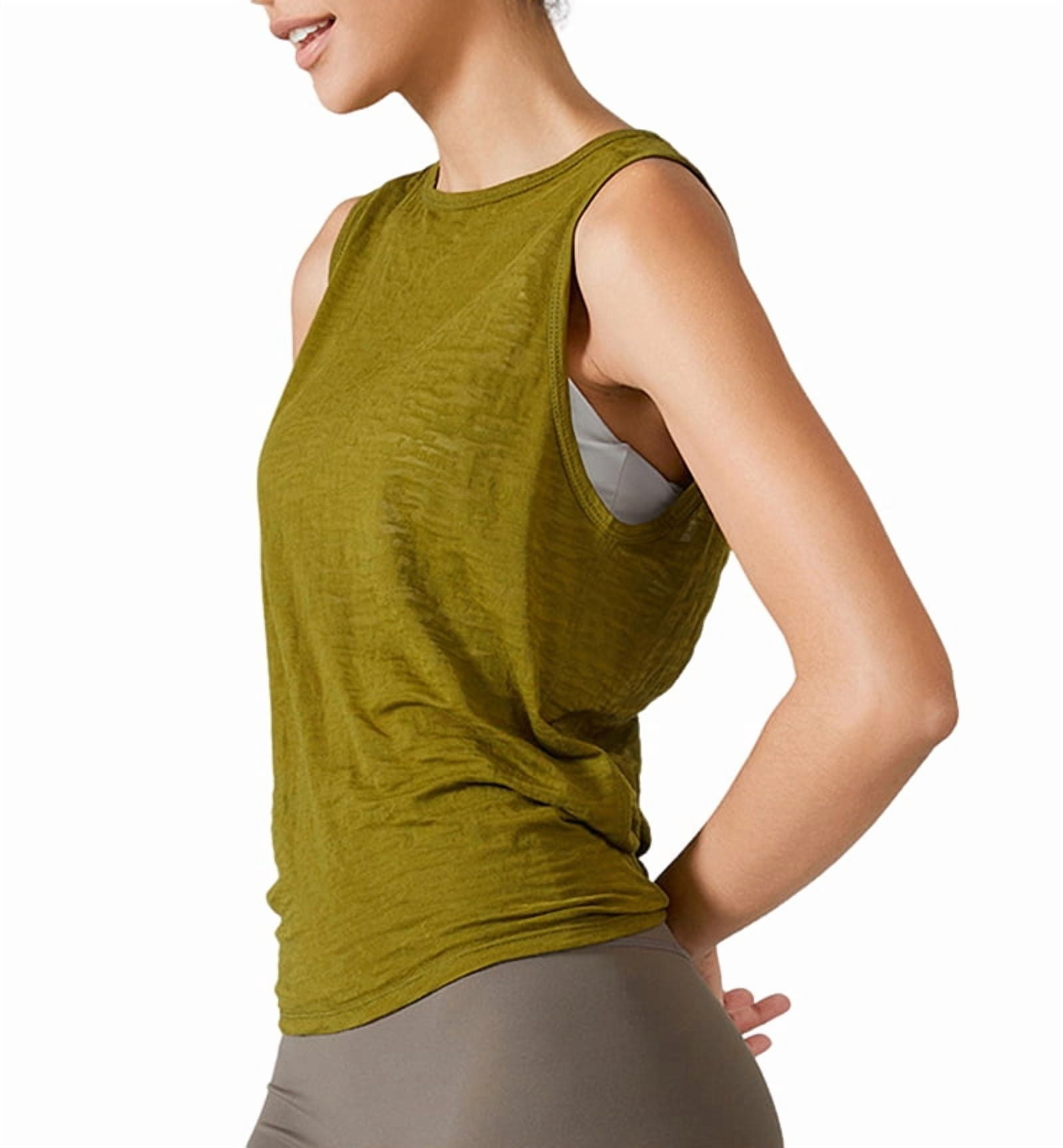 Sleeveless Quick-Drying Vest for Women, Sports Cover-Up, Running,Loose Large Size Yoga Clothes Green XL
