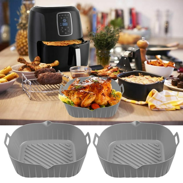 2 Pcs Casserole en Silicone pour Friteuse à Air Chaud avec Poignée Panier en Silicone Antiadhésif Carré de 6,9 Po Résistant à la Chaleur Réutilisable Casserole en Silicone pour Friteuse à Air