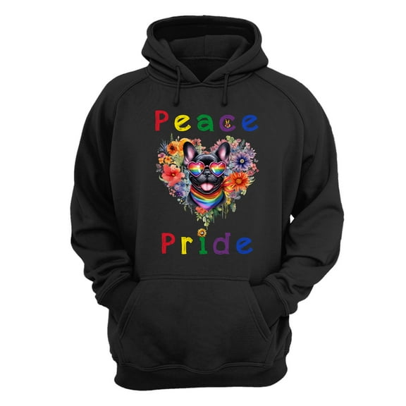 Peace Love Pride French Bulldog with Rainbow Sunglasses LGBT LGBTQ Hoodie Unisex Merch Hoodies Dog Lover Gifts - 01004