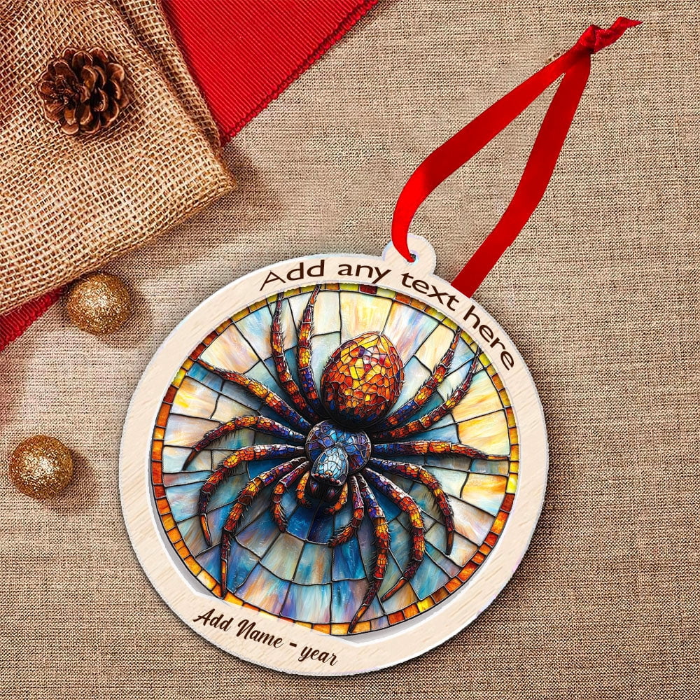 Jumping Spider Stained Glass Suncatcher Ornament – Holiday Ornament with Text for Loved Ones, Family & Friends, Christmas 2025 Decoration
