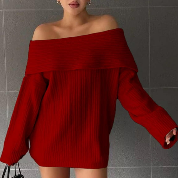 Cadancy Off The Shoulder Sweater for Women Long Sleeve Chunky Cable Knit Pullover Tops Knitted Cozy Oversized Dressy Casual Trendy Sweaters