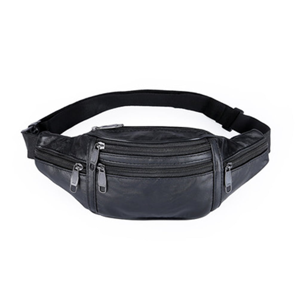 Real Leather Bum Waist Bag Travel Holiday Money Belt Pouch Black Fanny Bumbag