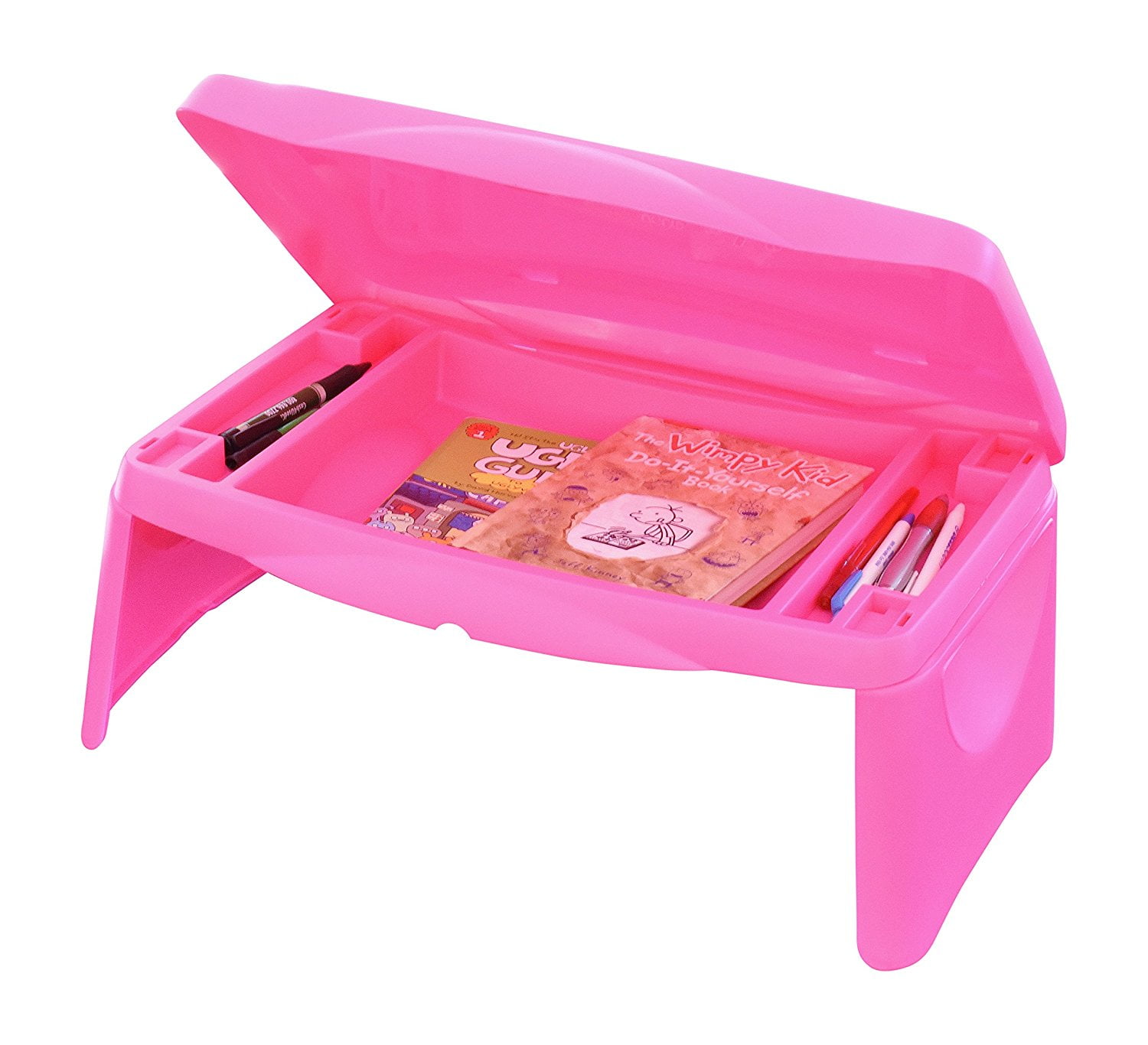 kids folding 17" x 11" lap desk with storage pink durable