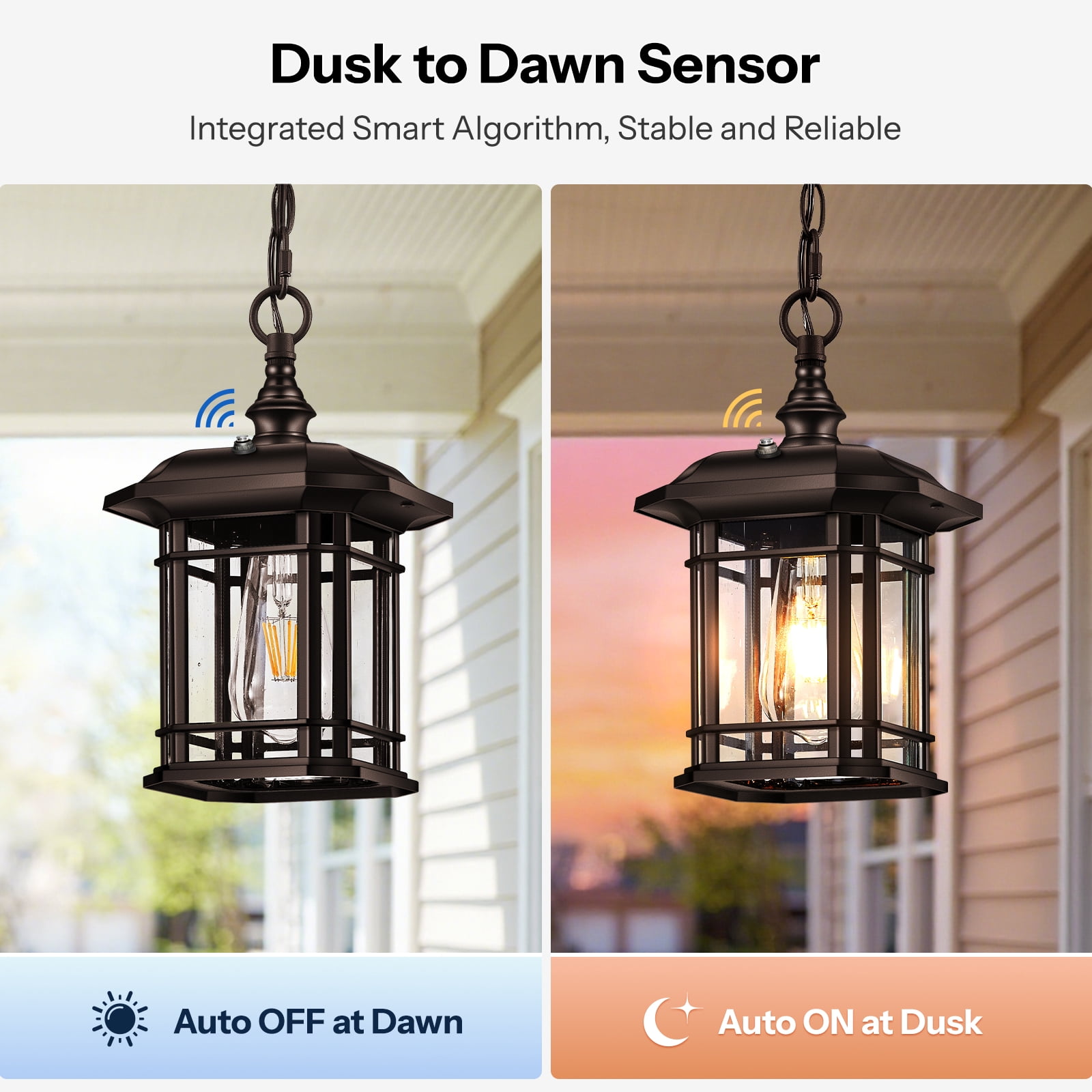 Gleamz Dusk to Dawn Outdoor Pendant Light, Oil Rubbed Bronze Hanging Porch Light Fixture, 100% Aluminum Outdoor Ceiling Sconce for Entryway, Backyard, Patio, 1 Pack