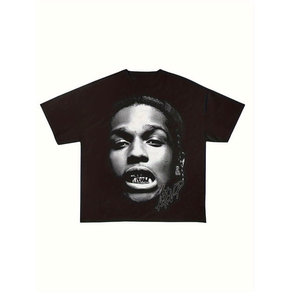 T-Shirt Graphique ASAP Rocky Grande Taille - T-Shirt en Coton Décontracté pour Hommes Ultra Doux et Respirant avec Imprimé Grand Visage, Manches Courtes, Rond
