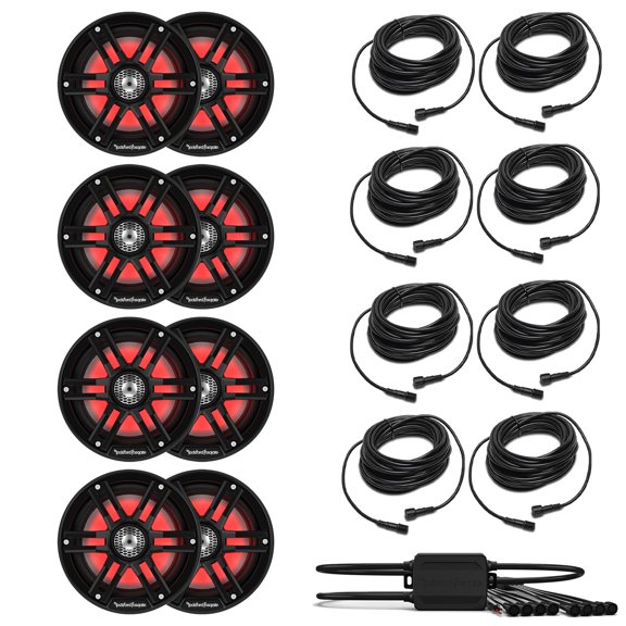Rockford Fosgate 4 Pairs M2-65B M2 Series 6.5" Marine Black & Stainless Grilles Included (1) PMX-RGB Optix LIght Controller (8) RGB-25 25' Extension Cable
