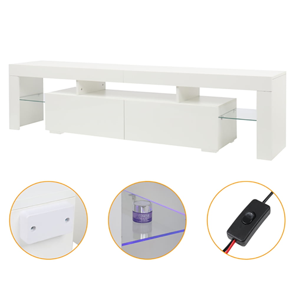 Kepooman Modern TV Stand with Led Lights, TV Stand TV Cabinet, Living Room Bedroom Furniture, White Kepooman Modern TV Stand with Led Lights, TV Stand TV Cabinet, Living Room Bedroom Furniture, White