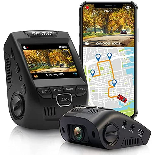 Rexing V1GW-4K Ultra HD Voiture Tableau de Bord Cam W / Enregistreur GPS  Intégré, 2,4 Écran LCD, Wifi, 170 Enregistreur de Caméra Grand Angle de  Tableau de Bord avec Capteur G, WDR