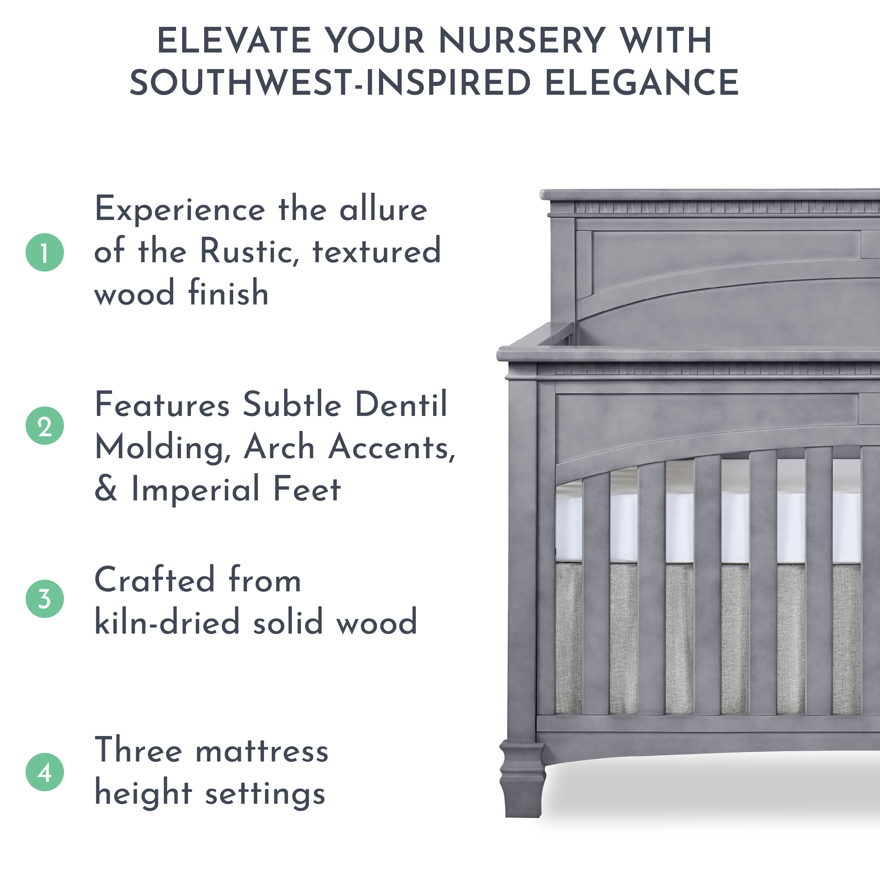 Evolur Santa Fe 5-in-1 Convertible Crib, Storm Grey
