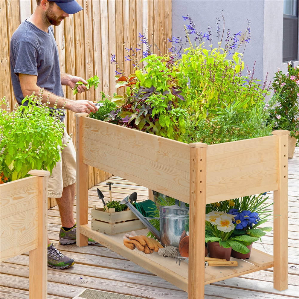 Wooden Raised Raised Garden Bed Mobile Elevated Wood Garden Planter Box for Vegetables Outdoor Indoor Patio Greenhouse in Backyard Balcony 