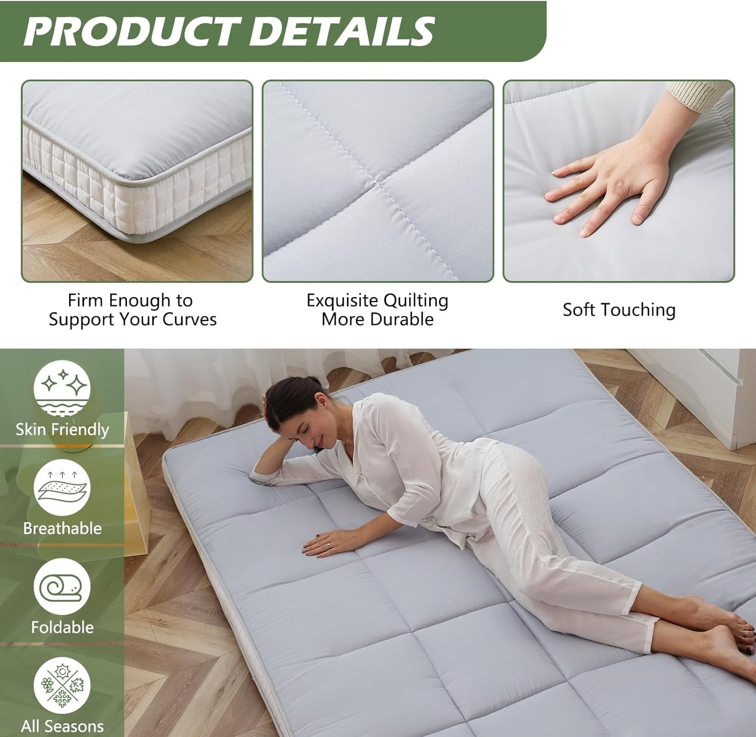 ABORON Futon Mattress Full Size 5" Thicken Japanese Floor Mattress Folding Guest Mattress Protable Roll up Mattress Soft Memory Foam Tatami Mat Sleeping Pad for Bedroom Camping Tent