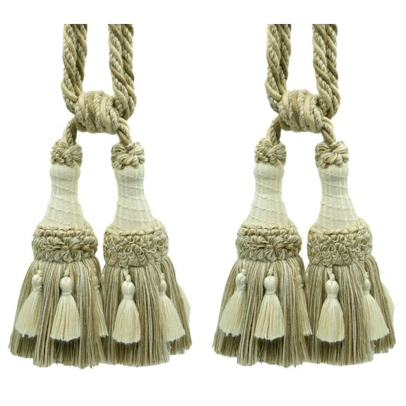 DECOPRO Beautifully Handcrafted Curtain & Drapery Tassel Tieback with Matte Finish, Tassel Length 6" (15cm), Spread 30" (76cm) # TBEMP62, Fossil Ivory #W01 (White Ivory, Light Beige) Set of 2