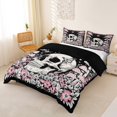 thumbnail image 2 of Homewish Skull Skeleton Duvet Cover Queen,Pink Floral Mushrooms Queen Bedding,Halloween Comforter Cover,Black Reversible,3 Pieces,1 Duvet Cover and 2 Pillowcases, 2 of 6