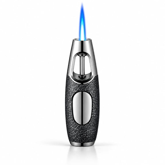 Windproof Blue Flame Torch Lighter, Metal Refillable Lighter with Adjustable Flame for Cigar, Camping, BBQ, Candle and Kitchen Use, Portable Gift for Men, Butane Gas Not Included