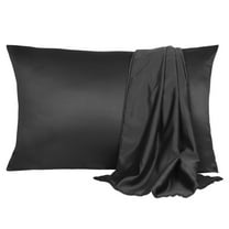 Unique Bargains Silky Satin Pillow Cases Covers Set of 2 Black Queen
