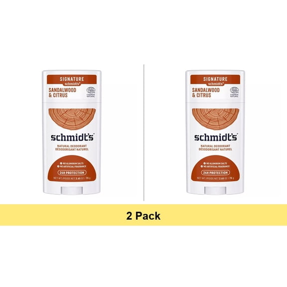 Schmidt's Natural Deodorant for Men and Women, Citrus & Sandalwood, 2.65 oz - 2 Pack