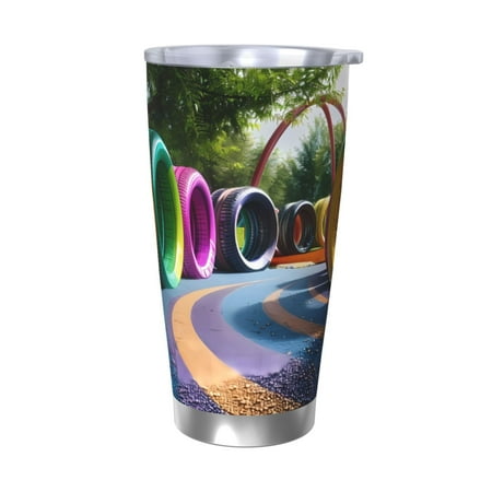 

Cauagu Colorful Tire Tunnel Park Pattern 20oz Tumbler Stainless Steel Vacuum Insulated Tumbler with Lid Insulated Coffee Mug Thermal Cup with Splash Proof Sliding Lid-Without Straw