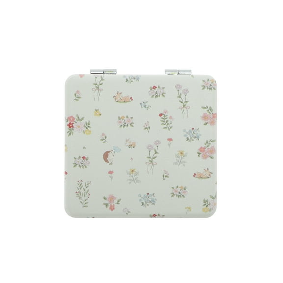 Unique Bargains 1 Pc Floral Makeup Mirror for Travel Vacation White PU Stainless Steel Glass