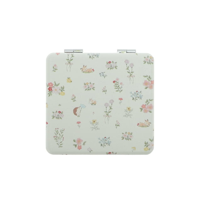 Espejo de Maquillaje Floral Único 1 Pc para Viajes Vacacionales Blanco PU Acero Inoxidable Vidrio