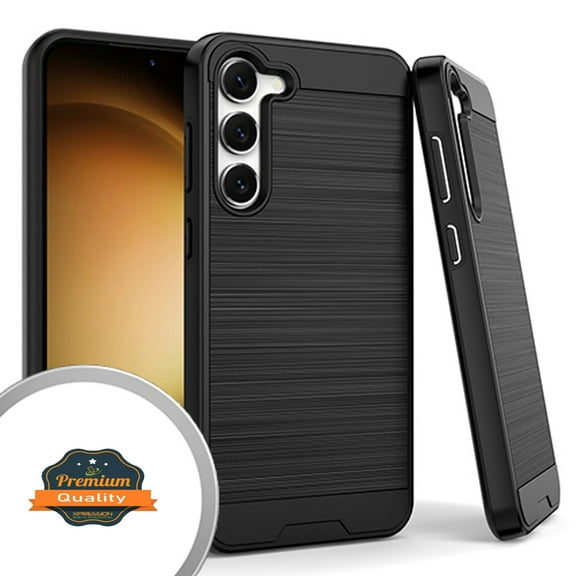 Xpression Cover for Samsung Galaxy S23 Ultra Hybrid Brushed Metal Texture Rugged Slim Shockproof Dual Layers 2-Piece Hard PC   Soft TPU Phone Case - Black