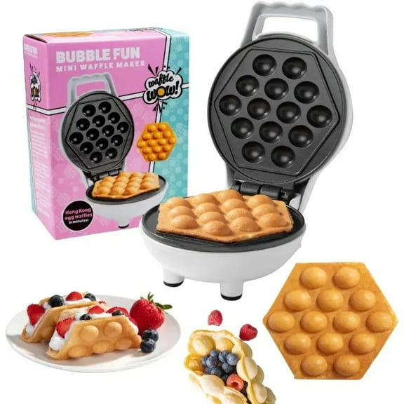 Bubble Mini Waffle Maker- Make Breakfast Special w Tiny Hong Kong Egg Style Design, 4" Individual Waffler Iron, Electric Non Stick Baker w Recipes- Ice Cream Treat Dessert, Dorm Room Essential Gift