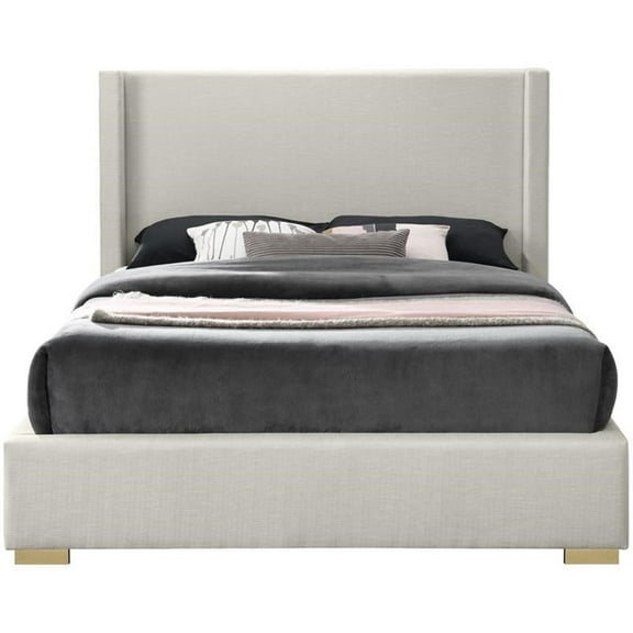 Maklaine Contemporary Rich Beige Linen Textured Fabric King Bed