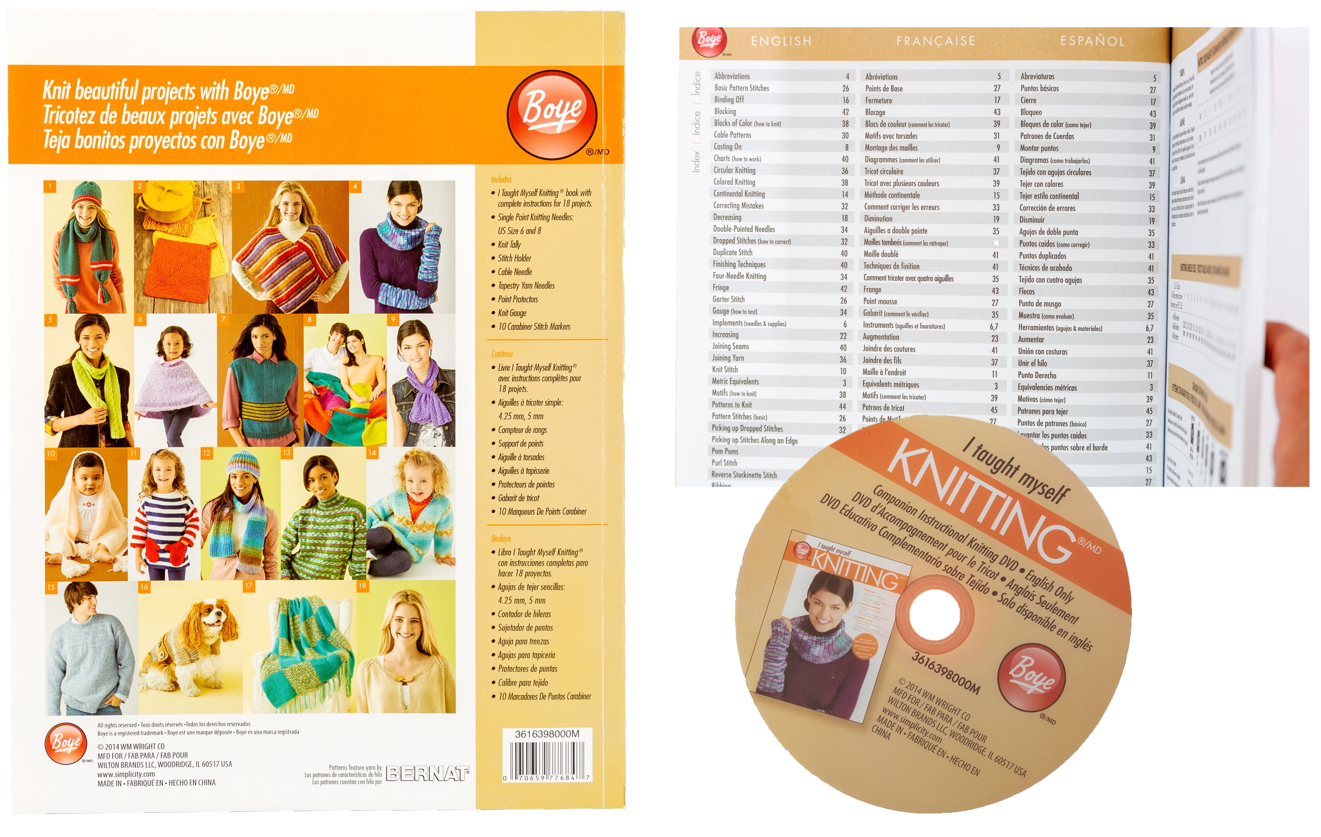Eselect Knitting Bundle for Beginners - Boye Teach Yourself to Knit Kit, Bernat Softee Chunky Nature's Way Ombre Yarn, Craft Bag, Boye 12-Month Planner, Knit Needles, Carabiners & More