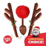 Car Reindeer Antlers & Nose Full Set - Christmas Decorations for Car - Window Roof-Top & Grille Rudolph Reindeer Kit - Auto Holiday Accessories Decoration Kit Best for Car SUV Van Truck