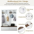 thumbnail image 4 of 55.9"W Farmhouse Hall Tree with Wood Grain Bench,Versatile Mudroom Bench with 2 Large Drawers,4 Open Storage Space and 6 Hanging Hooks,4-in-1 Rustic Coat Rack for Entryway Living Room,White, 4 of 7