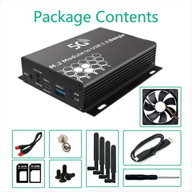 MóDulo M.2 NGFF 4G/5G A Adaptador USB 3.0 Convertidor de Tarjeta Wifi M2 Placa Elevadora con Antena Enfriador Ventilador Ranura para Tarjeta SIM