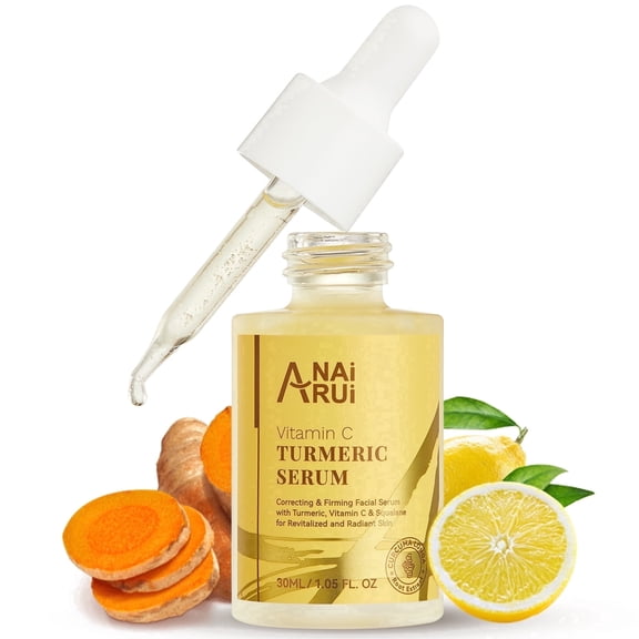 ANAiRUi Turmeric Vitamin C Face Serum, Glowing Turmeric Facial Serum, Anti-Aging Facial Serum for Wrinkles, Evening Tone, Moisturizing - 1.05 fl.oz