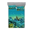 thumbnail image 2 of Cartoon Bedding Set with Sheet & Covers, Seascape Underwater Treasure Galleon and Sunk Ship Pirate Kids Print, Printed Bedroom Decor 2 Shams, 4 Sizes, Teal and Yellow, by Ambesonne, 2 of 3