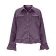 thumbnail image 4 of Xuniizn Velvet Tops for Women, Button Down V Neck Puff Sleeve Ruffle Hem Western Vintage Shirts with Pockets, Soft Cozy Collared Tunic Tops, S-2XL, 4 of 9