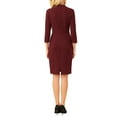 thumbnail image 3 of INSPIRE CHIC Women's Mock Neck Pencil Dress Twist Front 3/4 Sleeve Work Knee Length Sheath Dresses S Dark Red, 3 of 5