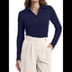 thumbnail image 2 of Camisas de Mujer de Larga, Informales, de Negocios, con Cuello en V, Suéter de Punto Acanalado, Blusas Ajustadas. Azul Oscuro XL, 2 of 5