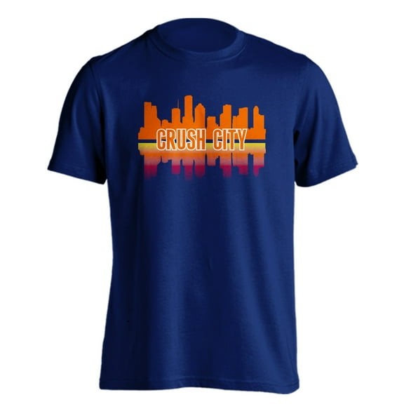 Houston Crush City Baseball Skyline Adult Short Sleeve T-Shirt (Navy,Medium)