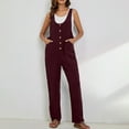 thumbnail image 4 of ZQGJB Womens Cotton Linen Overalls Casual Solid Color Baggy Jumper Loose Fit Adjustable Straps Button Up Jumpsuits with Pockets Wine M, 4 of 8