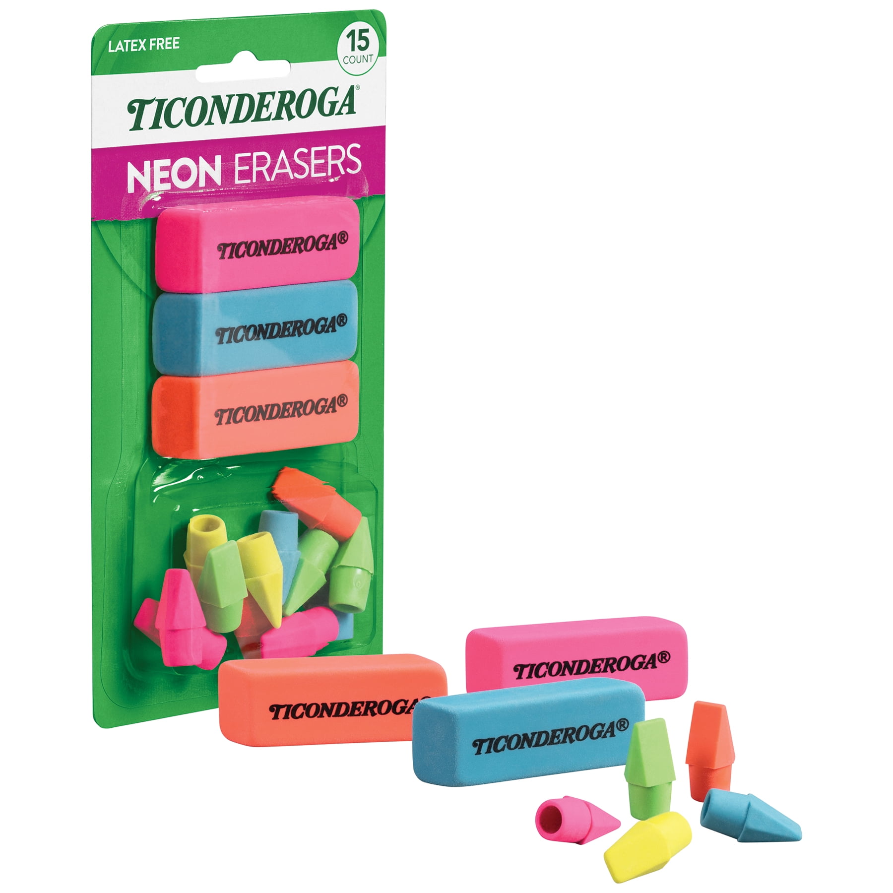 Dixon Eraser Combo Set, Neon, Beveled & Wedge Caps, 8 Sets