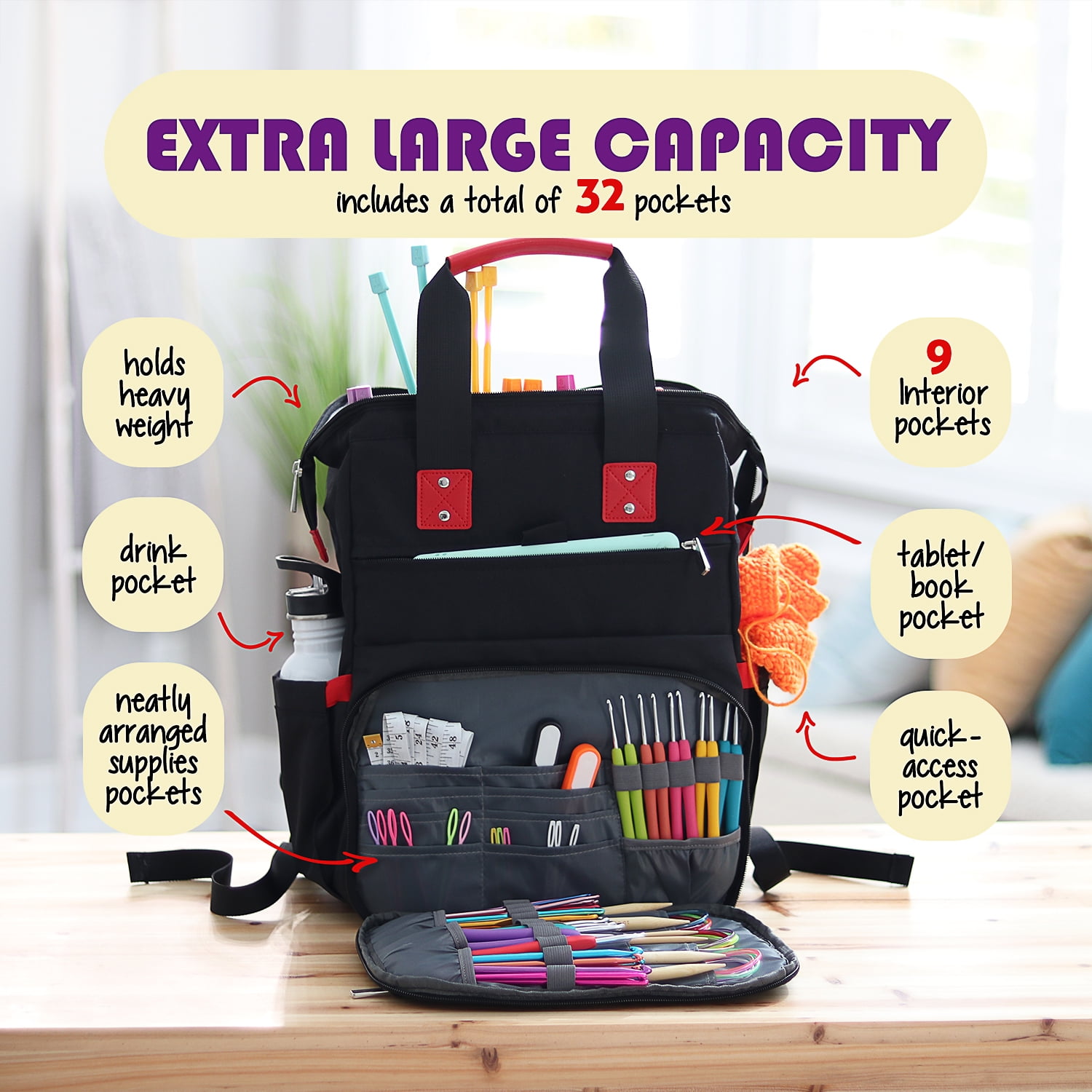 Craftbud Crochet Backpack Yarn Organizer, Durable Knitting Bag For Crocheting Organizer Accessories