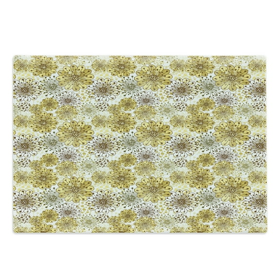 Floral Cutting Board, Blossoms Petals Modern Dots Abstract Bedding Plants Gardening, Decorative Tempered Glass Cutting and Serving Board, Large Size, Khaki Brown White, by Ambesonne