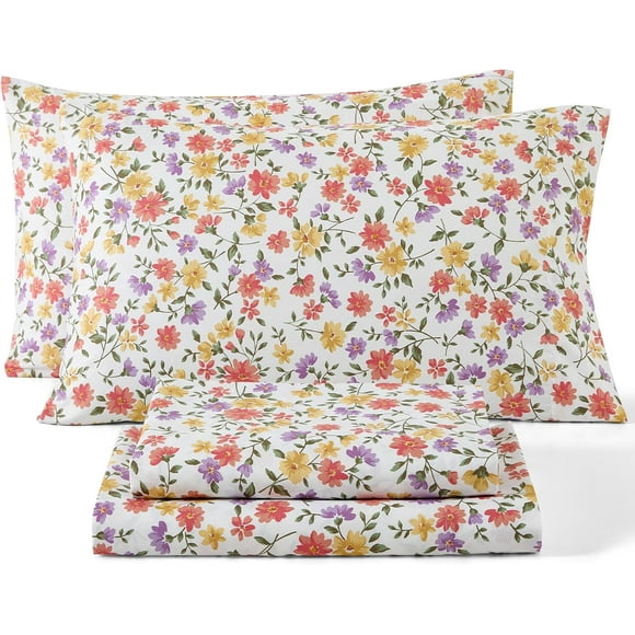 ERDS-HLC.ME Purple & Red Floral Ditsy Bed Sheets - 4 Piece Bed Sheet Set - Wrinkle Resistant & Ultra Soft - Fits Mattresses up to 15 Inches Deep (Full)