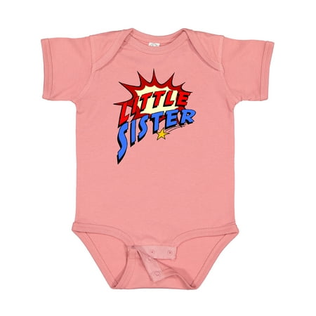 

Inktastic Little Sister Superhero Girls Baby Bodysuit