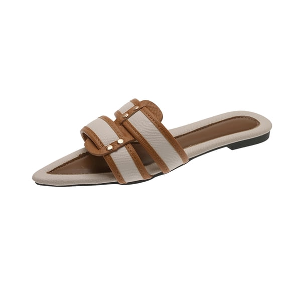Wensltd Women's Low Heel Sandals Summer Fashion Plus Size Color Block Sandals Lightweight Outdoor Comfort Slippers Brown