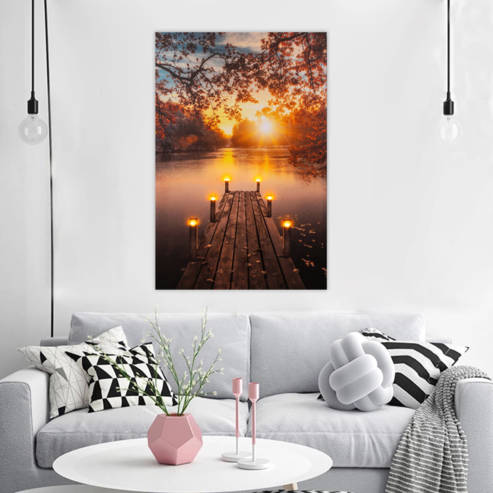 Autumn Avenue Scene LED Canvas 6 Bulb Light Up HD Wall Home Decor Picture  Art