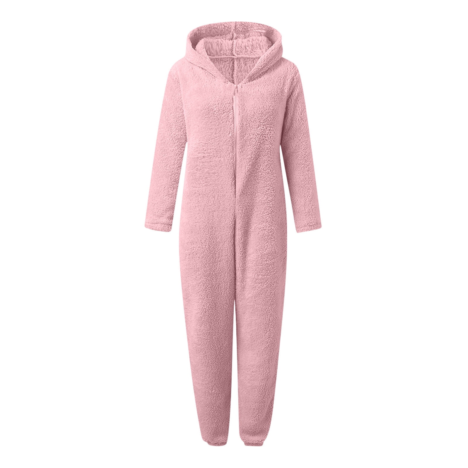 Feancey Plus Size Onesie Pajamas for Women Cute Ear Hooded Rompers Fleece Warm One Piece Jumpsuits Winter Fuzzy Sleepwear Cozy Soft Pjs Pink XXL
